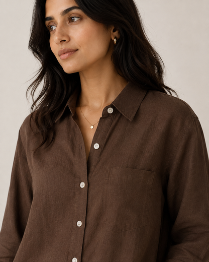 Brown Pure Linen Relaxed Fit Shirt