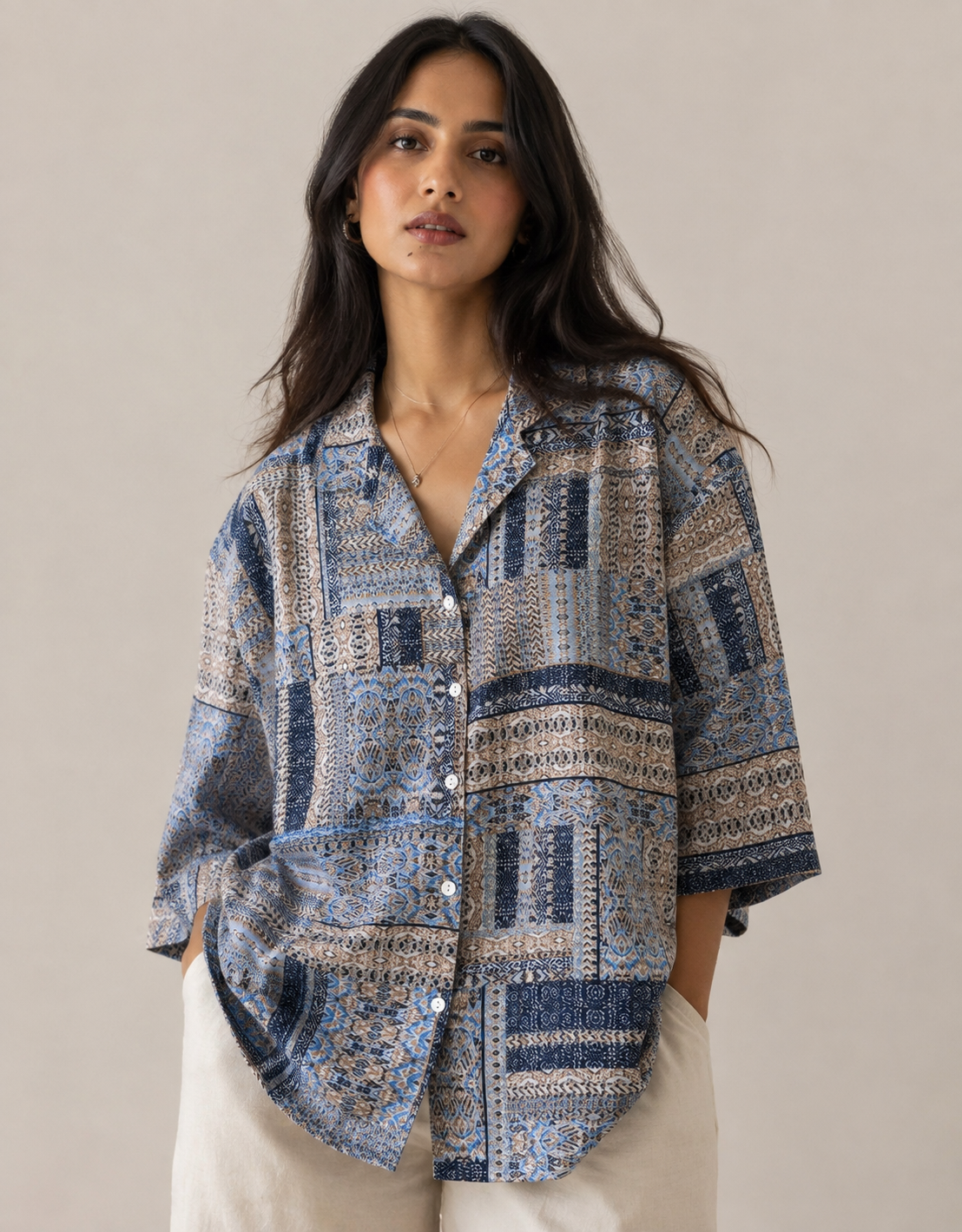 Indigo Mosaic Boxy Fit Shirt