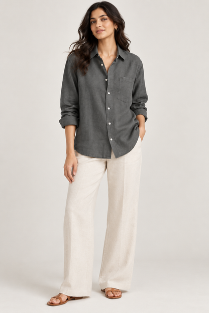 Charcoal Ease Relaxed Pure Linen Shirt