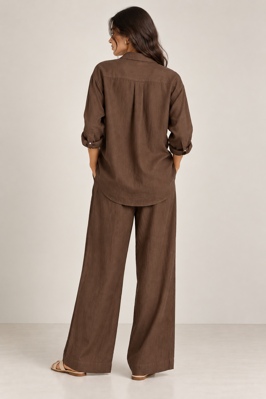 Brown Relaxed Fit Pure Linen Co-ord Set