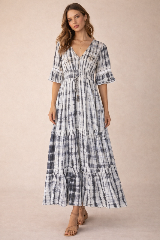 Midnight Tie-Dye Boho Maxi Dress