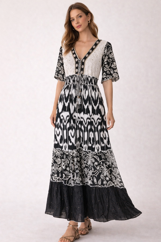 Black Ivory Patterned Boho Maxi Dress