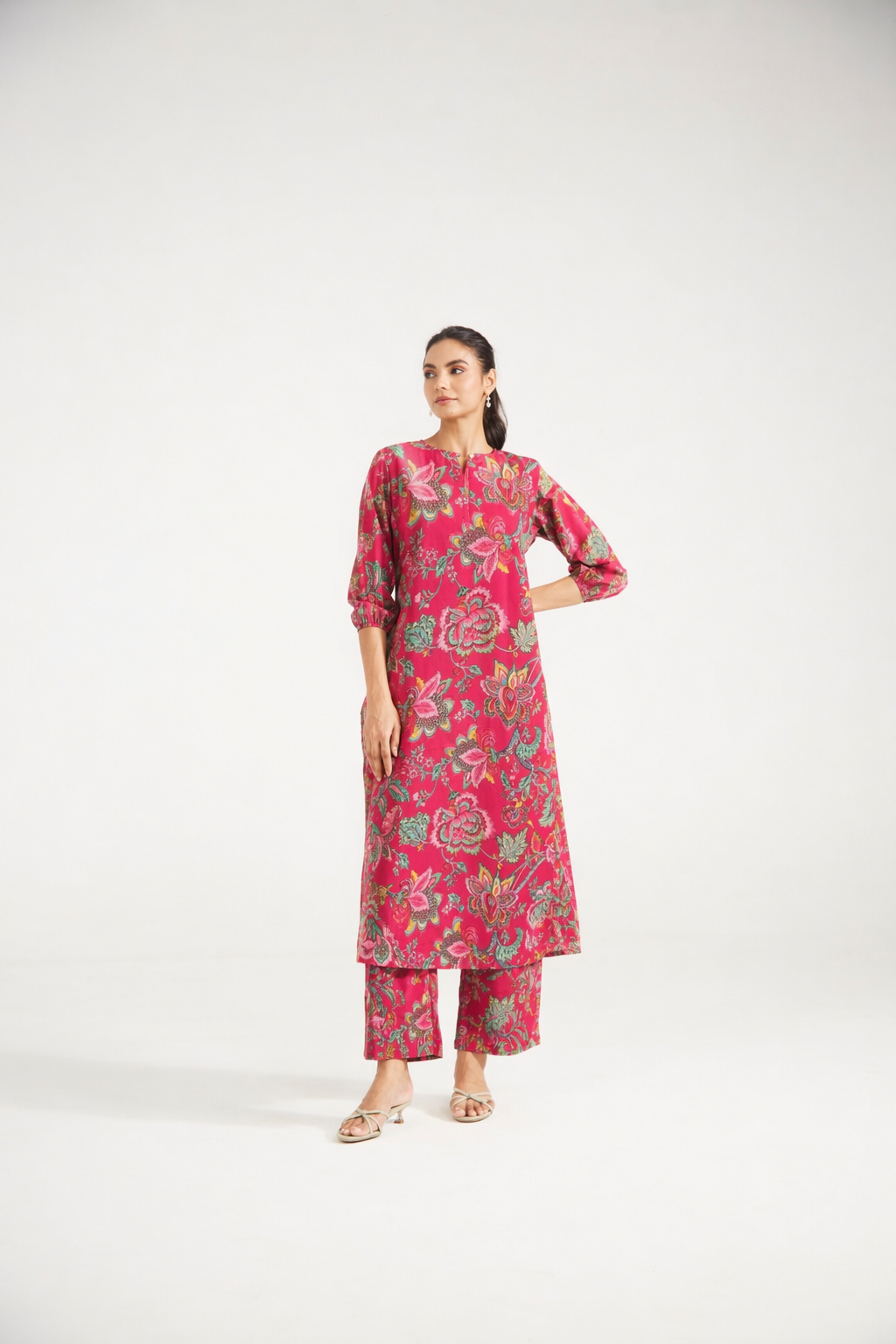 Gulnaar Deep Red Cotton Tunic Set