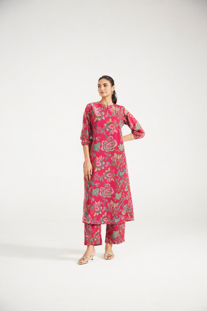 Gulnaar Deep Red Cotton Tunic Set