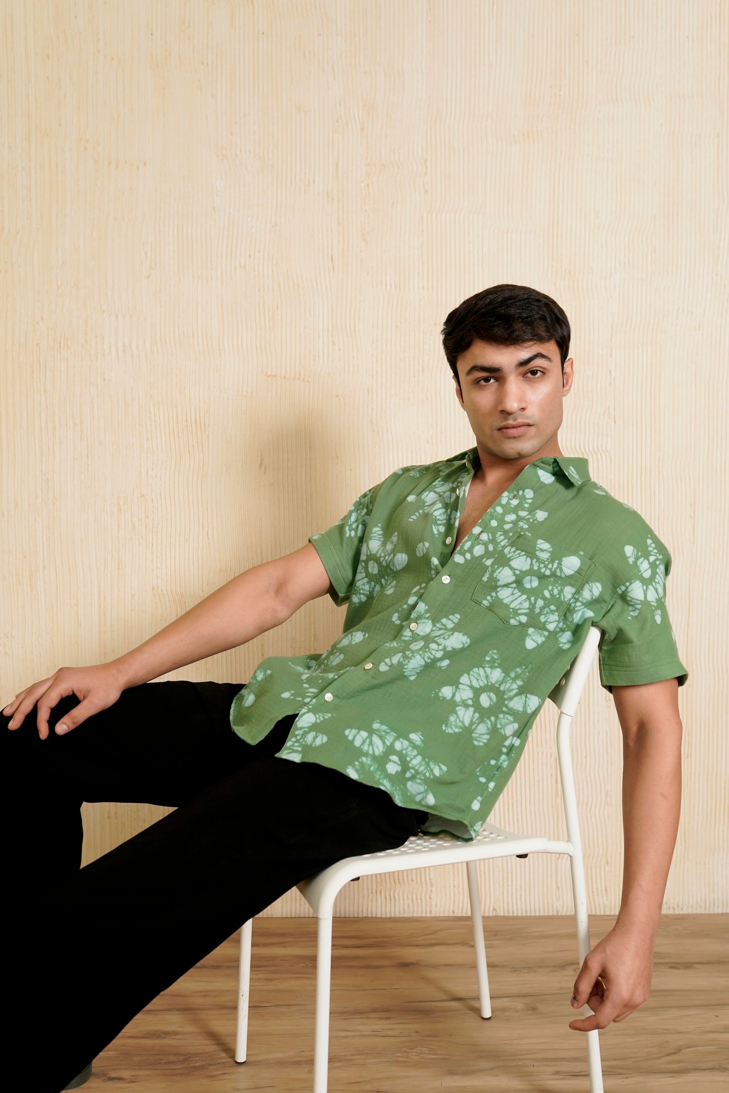 Green Batik Floral Relaxed Fit Shirt
