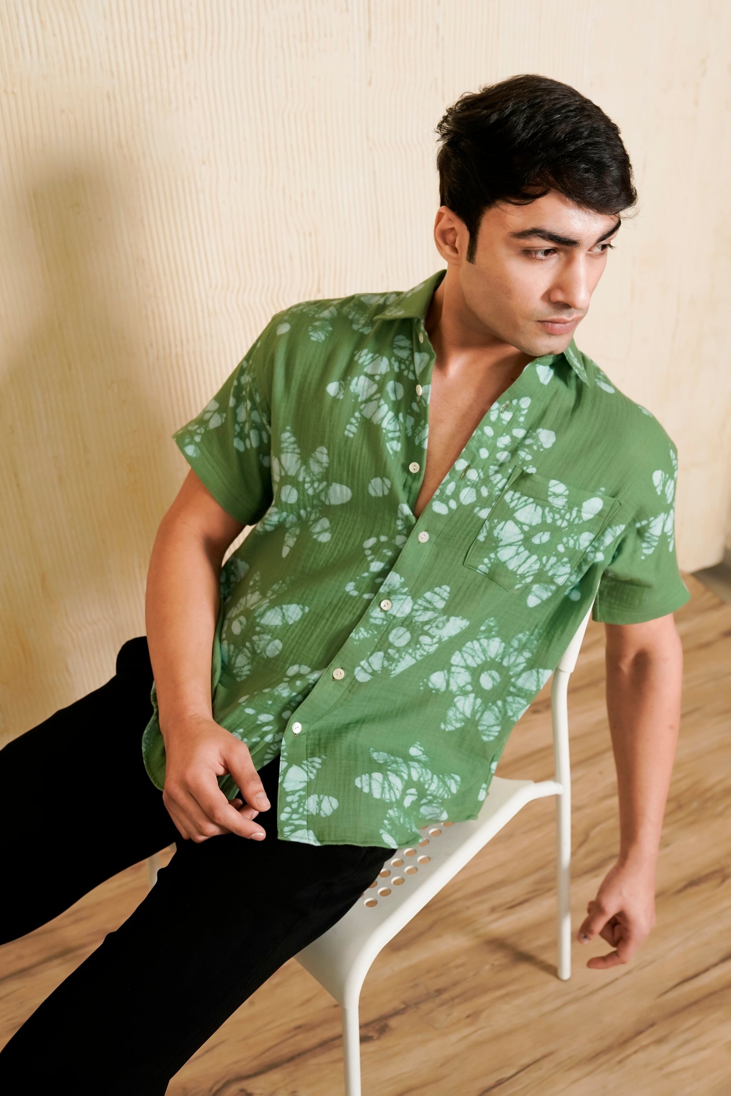 Green Batik Floral Relaxed Fit Shirt