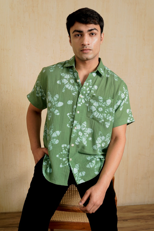 Green Batik Floral Relaxed Fit Shirt