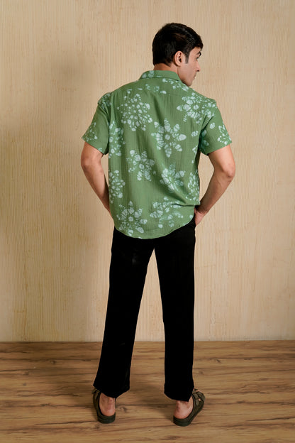 Green Batik Floral Relaxed Fit Shirt
