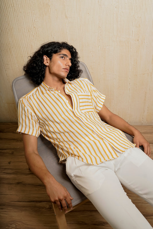 Yellow Striped Relaxed Fit Shirt