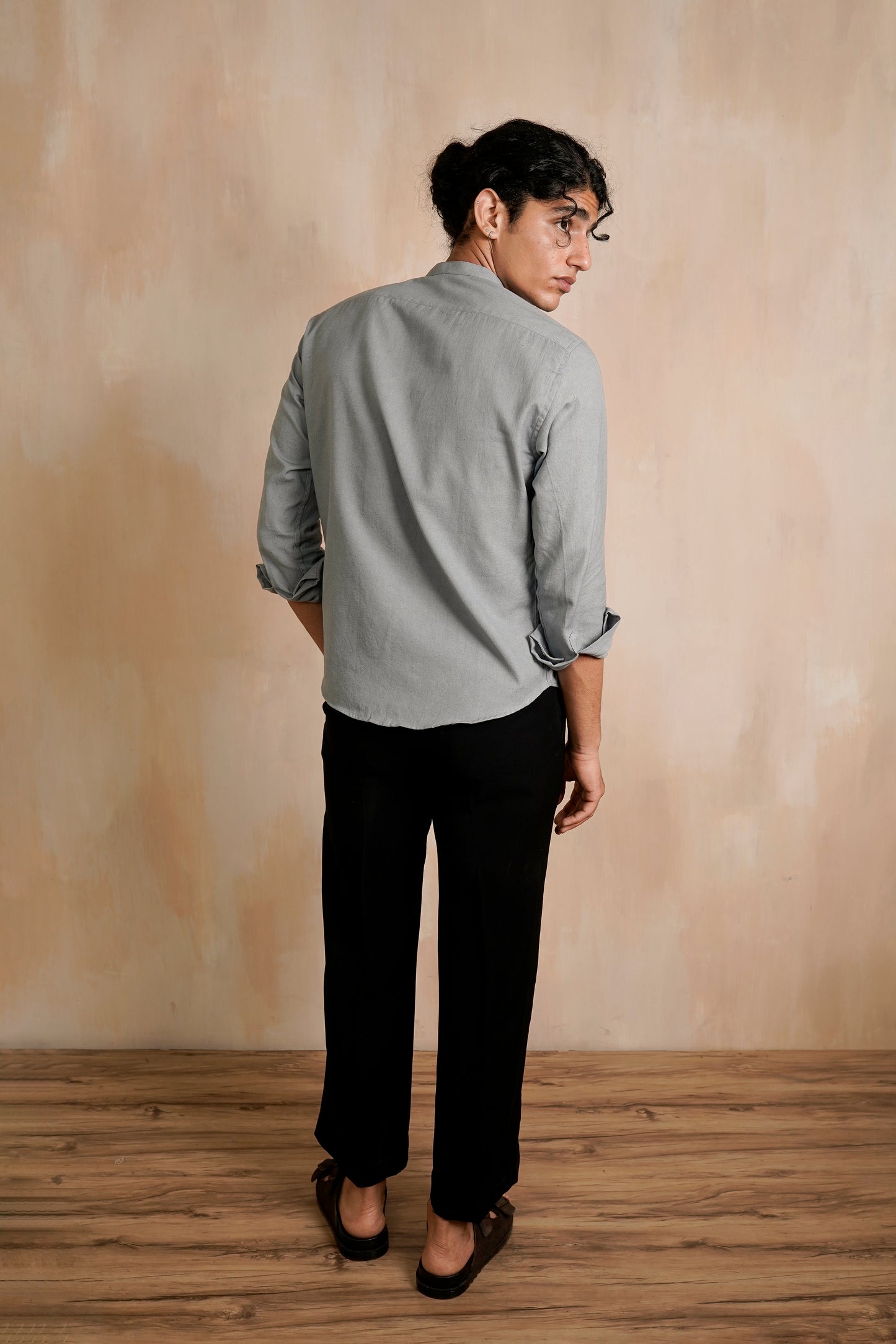 Solid Grey Regular fit Shirt