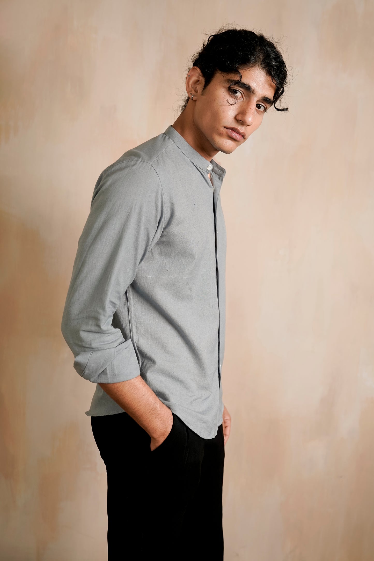 Solid Grey Regular fit Shirt