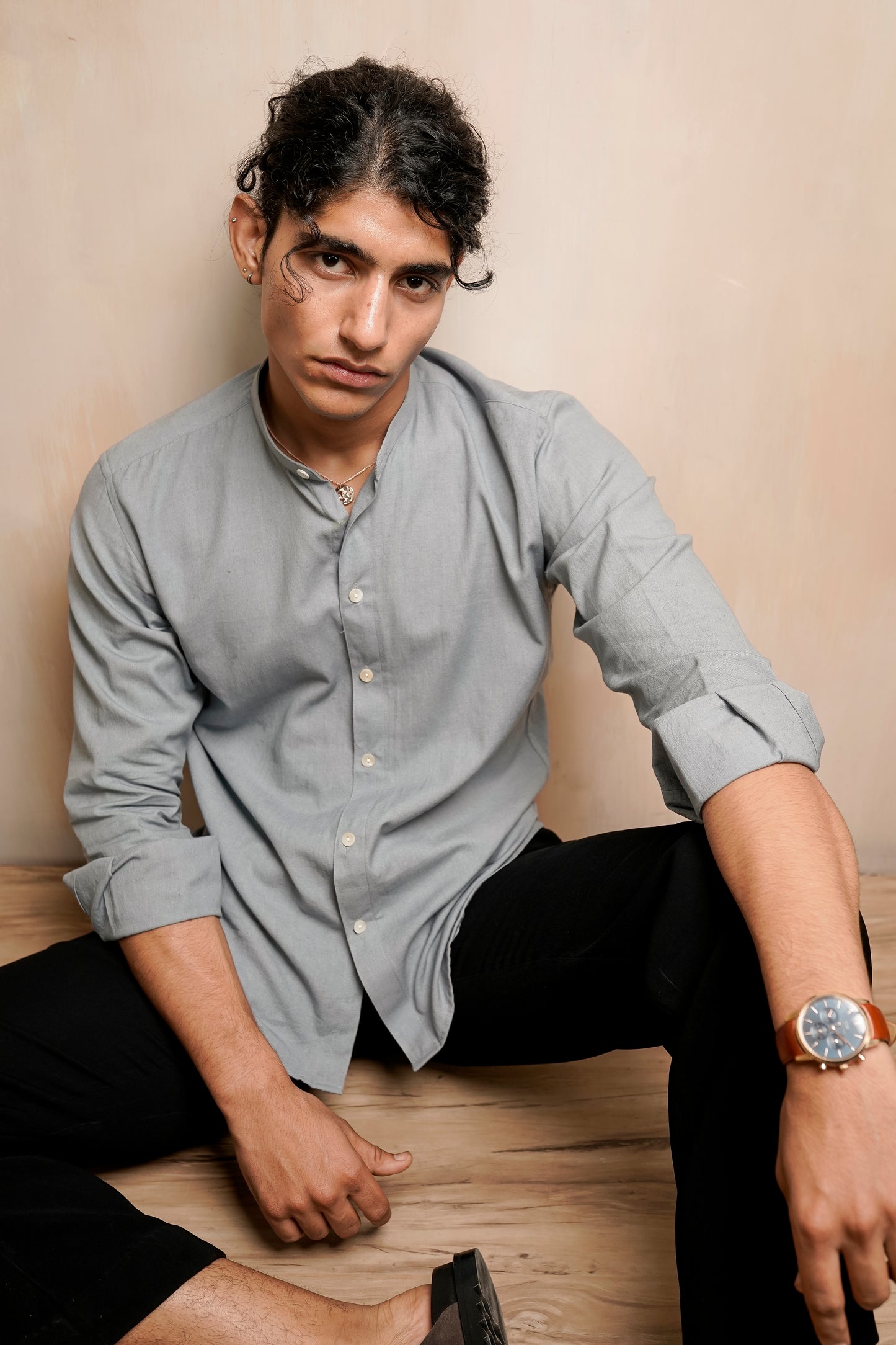 Solid Grey Regular fit Shirt