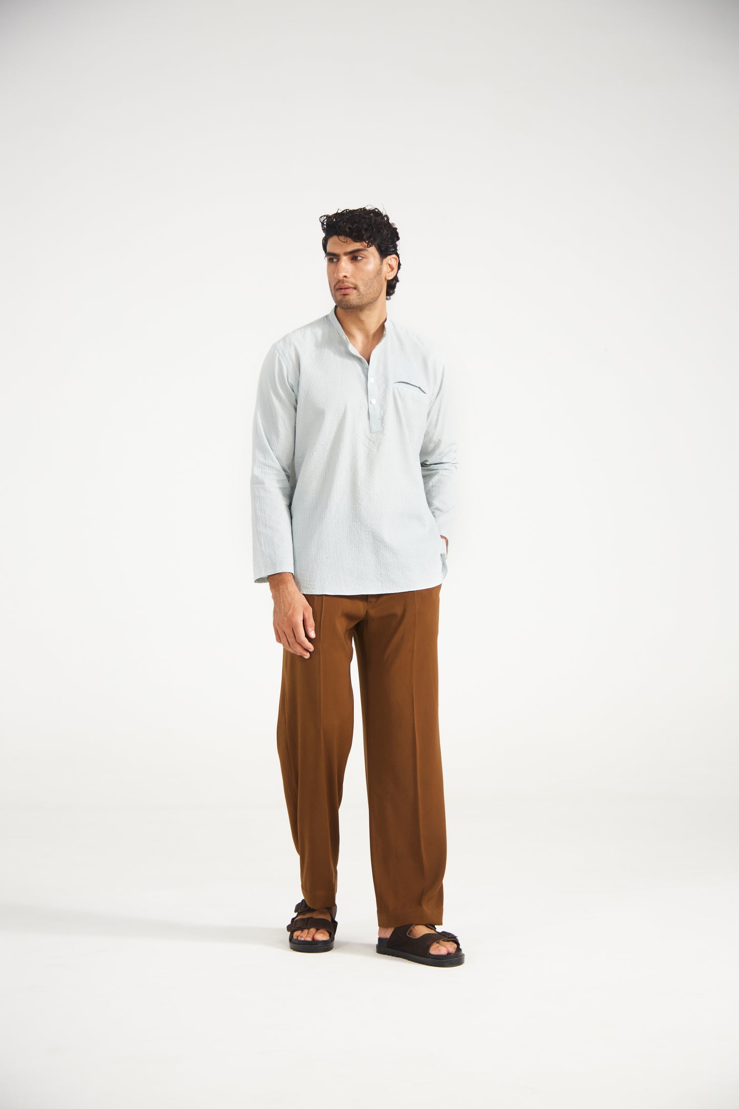 Sky Blue Kantha Cotton Kurta Shirt