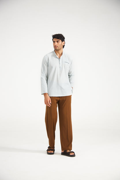 Sky Blue Kantha Cotton Kurta Shirt