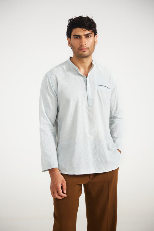 Sky Blue Kantha Cotton Kurta Shirt