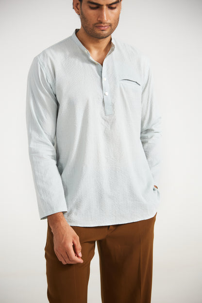 Sky Blue Kantha Cotton Kurta Shirt
