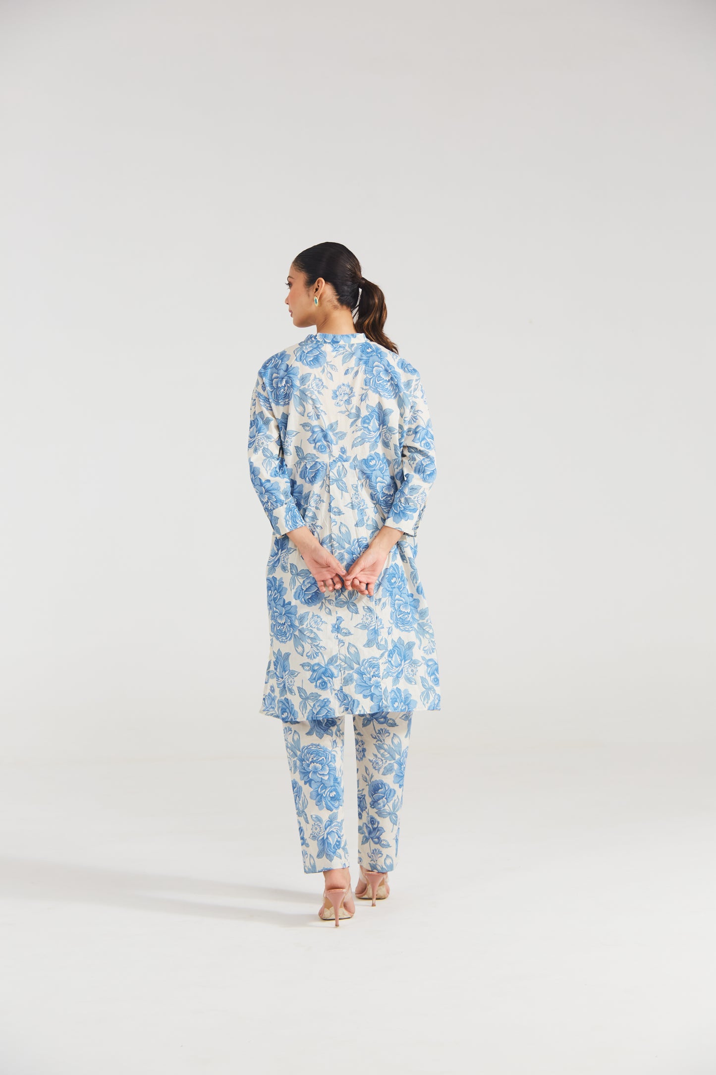 Azure Bloom Printed Cotton Co-ord Set (Set Of Two)