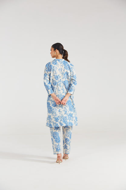 Azure Bloom Printed Cotton Co-ord Set (Set Of Two)