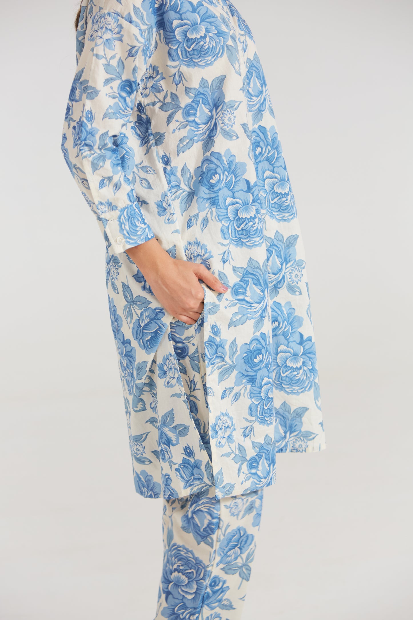 Azure Bloom Printed Cotton Co-ord Set (Set Of Two)