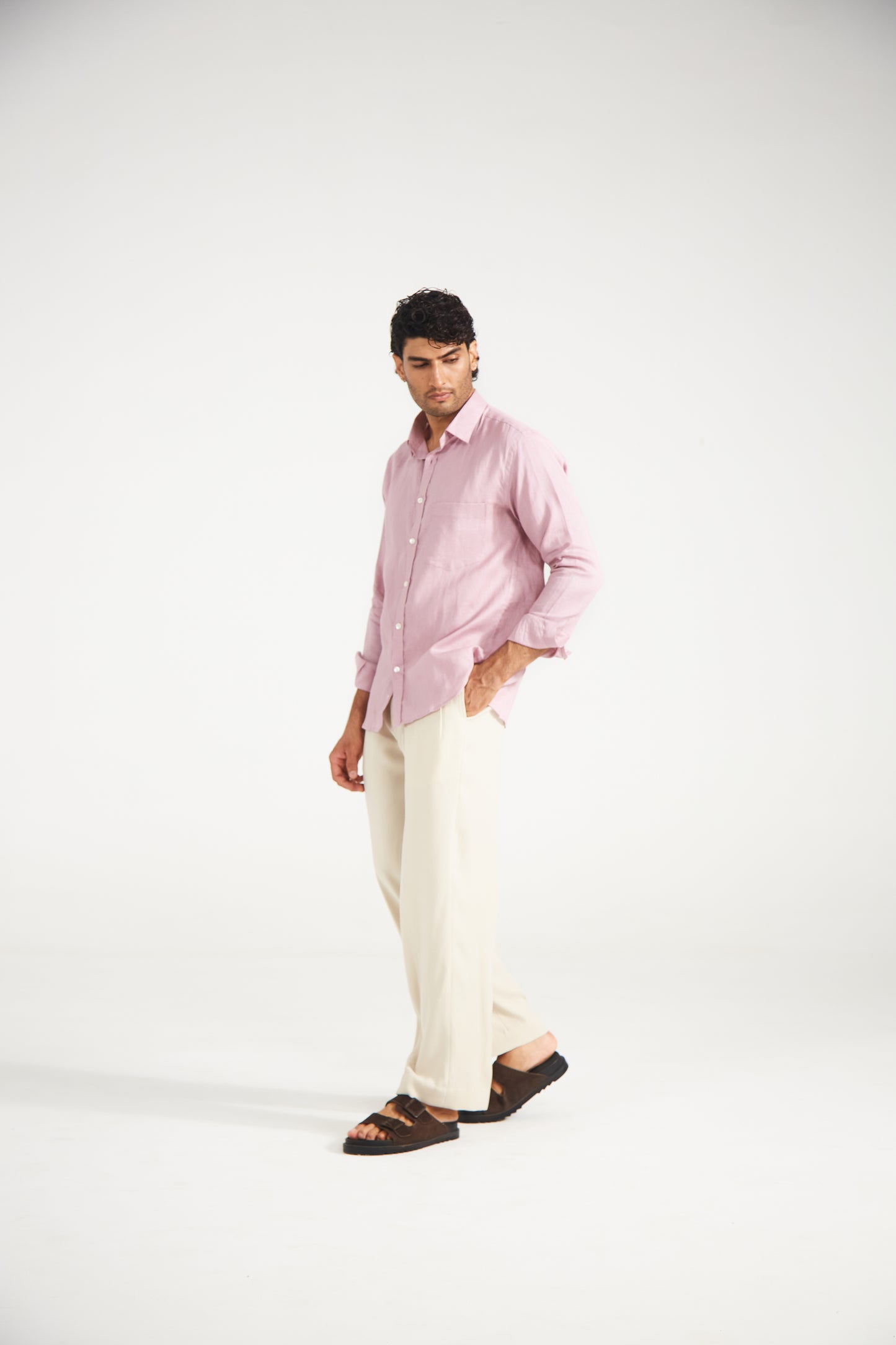Men’s Solid Light Pink Pure Linen Shirt