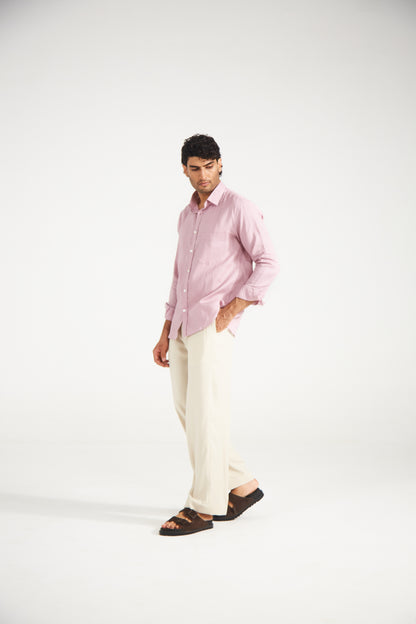 Men’s Solid Light Pink Pure Linen Shirt