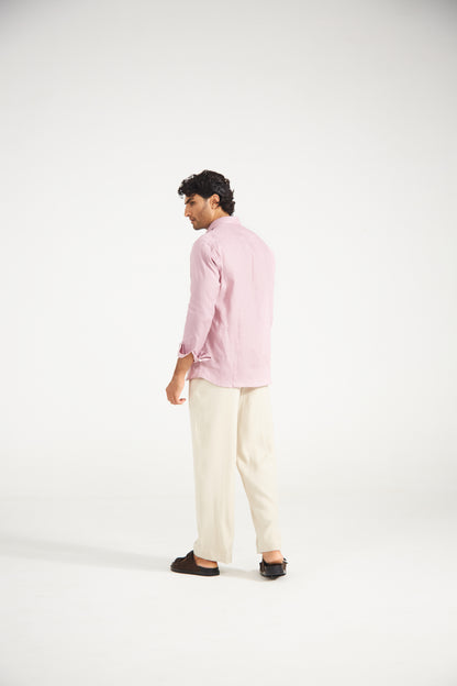 Men’s Solid Light Pink Pure Linen Shirt