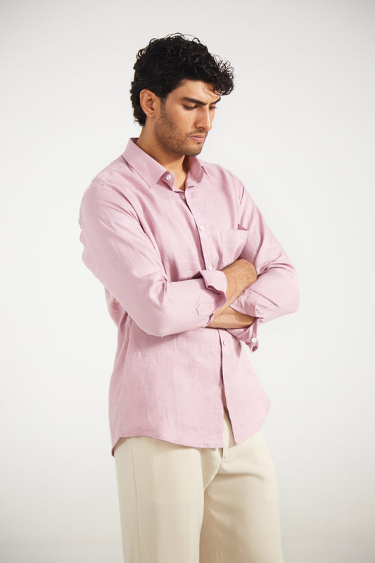 Men’s Solid Light Pink Pure Linen Shirt