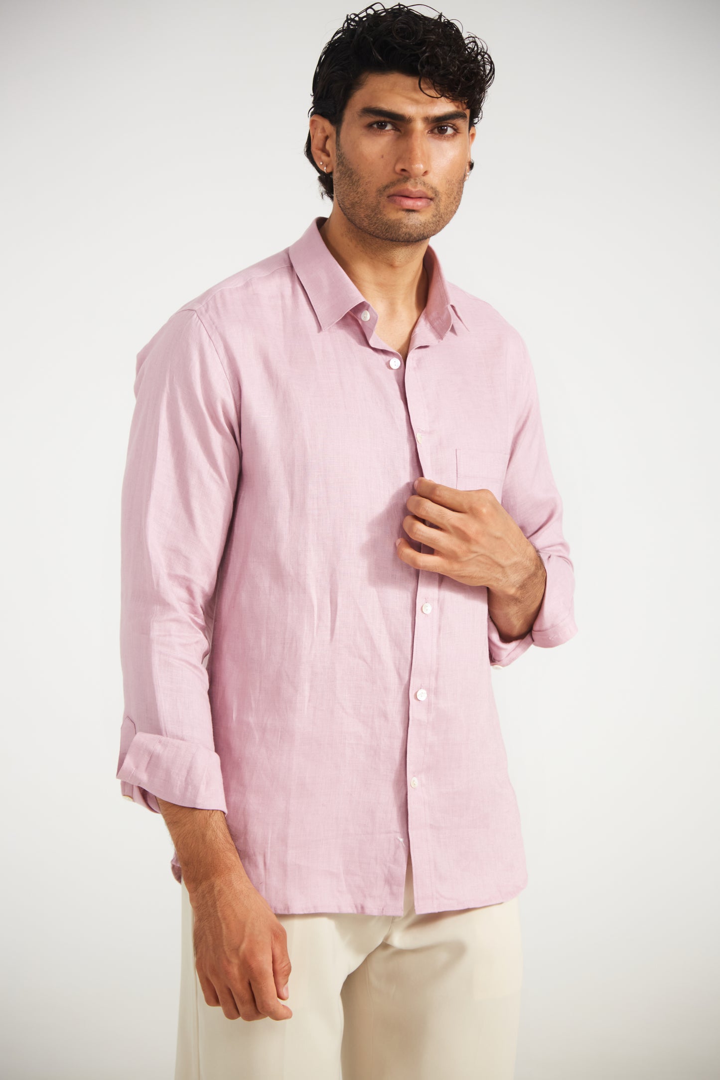 Men’s Solid Light Pink Pure Linen Shirt