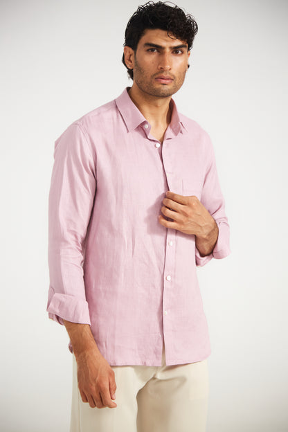 Men’s Solid Light Pink Pure Linen Shirt