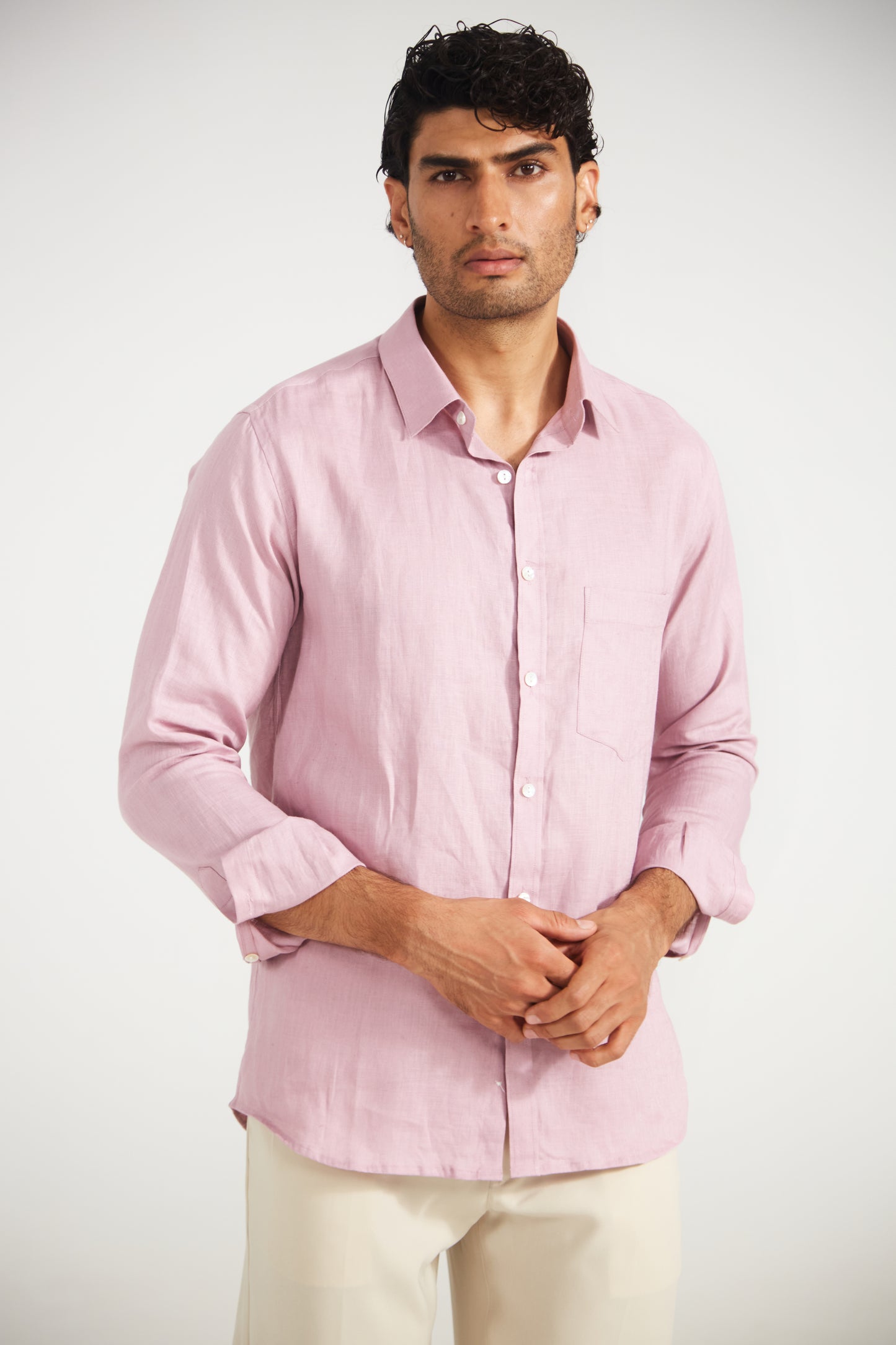Men’s Solid Light Pink Pure Linen Shirt