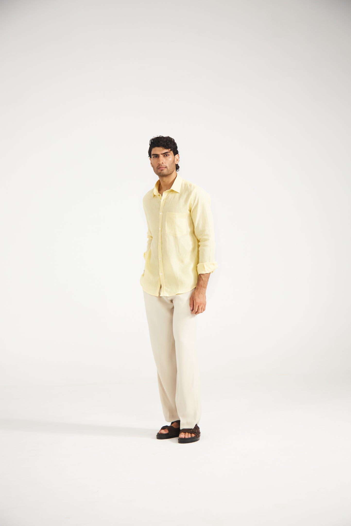 Men’s Solid Light Yellow Pure Linen Shirt