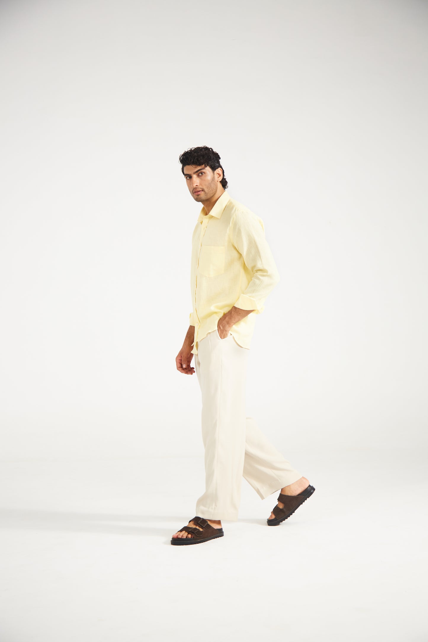 Men’s Solid Light Yellow Pure Linen Shirt