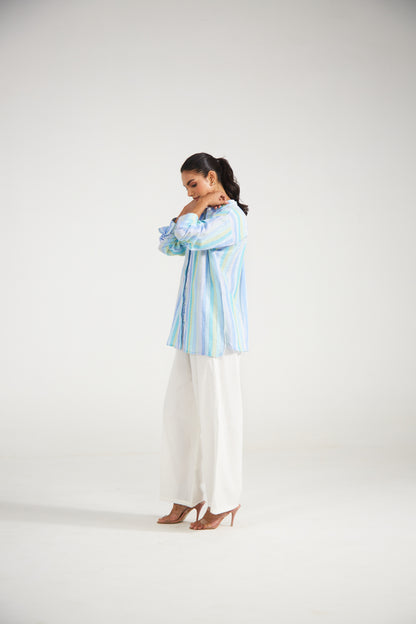 Blue Striped Relaxed Fit Shirt