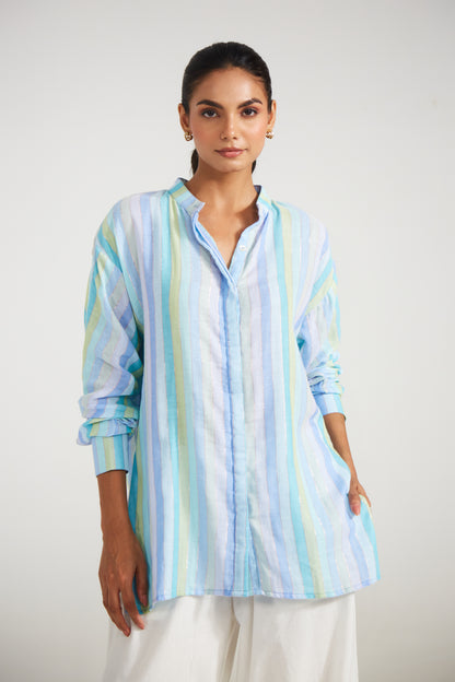 Blue Striped Relaxed Fit Shirt