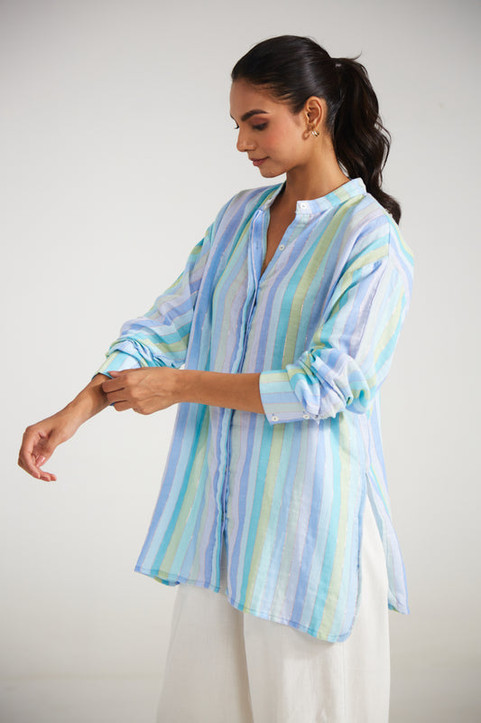 Blue Striped Relaxed Fit Shirt