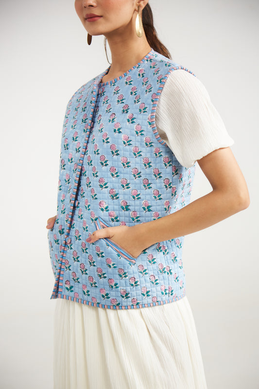 Soft Blue Quilted Cotton Vest