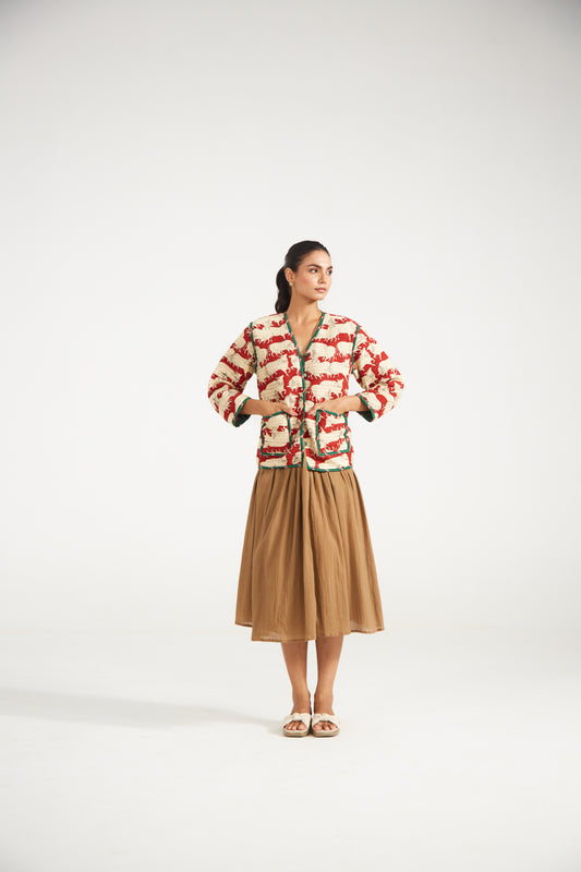 Red Quilted Jacket with Cow Motif