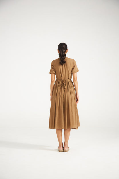 Caramel Brown Wrap Midi Dress