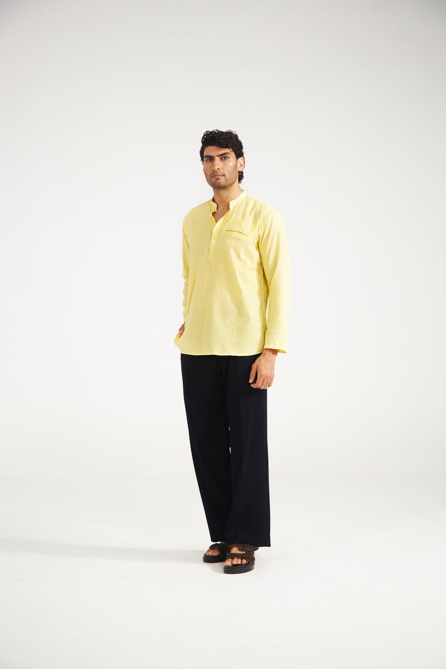Yellow Kantha Cotton Kurta Shirt