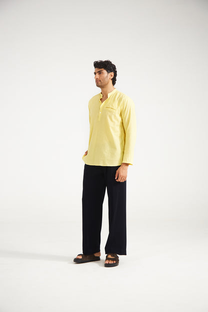 Yellow Kantha Cotton Kurta Shirt