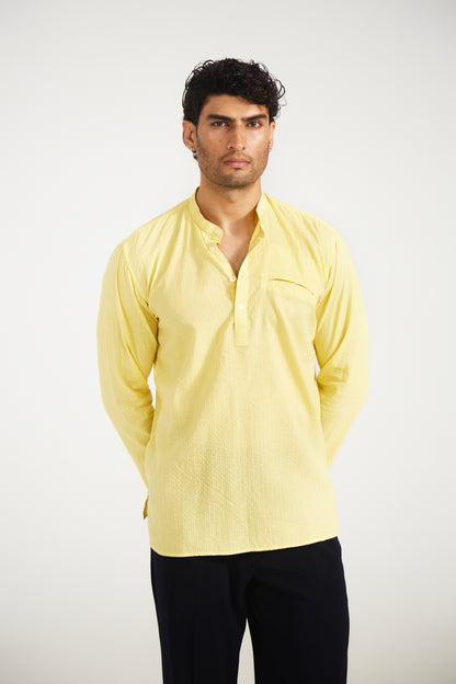 Yellow Kantha Cotton Kurta Shirt