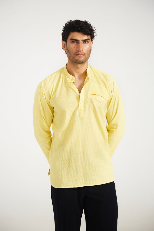 Yellow Kantha Cotton Kurta Shirt