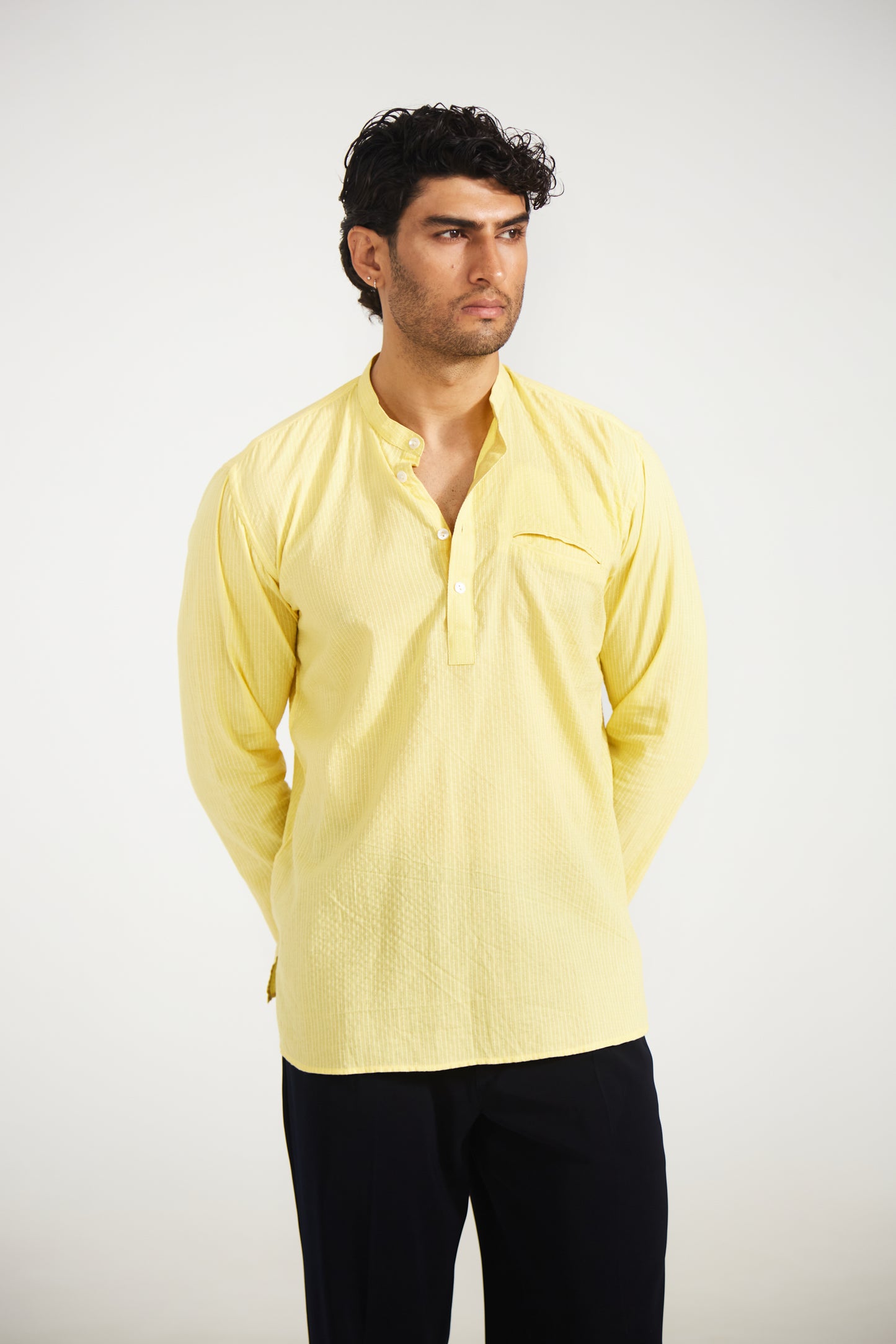 Yellow Kantha Cotton Kurta Shirt