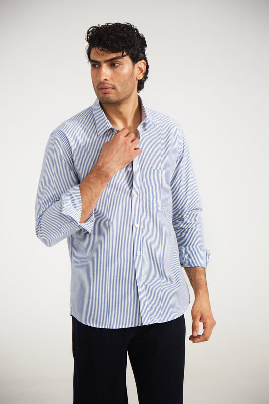 Blue Pinstripe Cotton Shirt