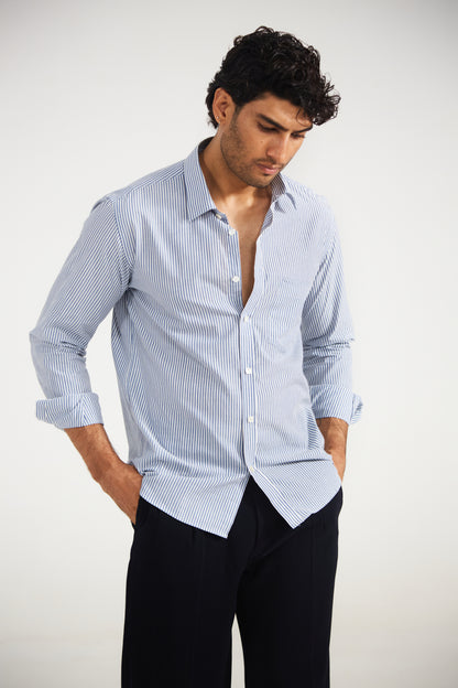 Blue Pinstripe Cotton Shirt