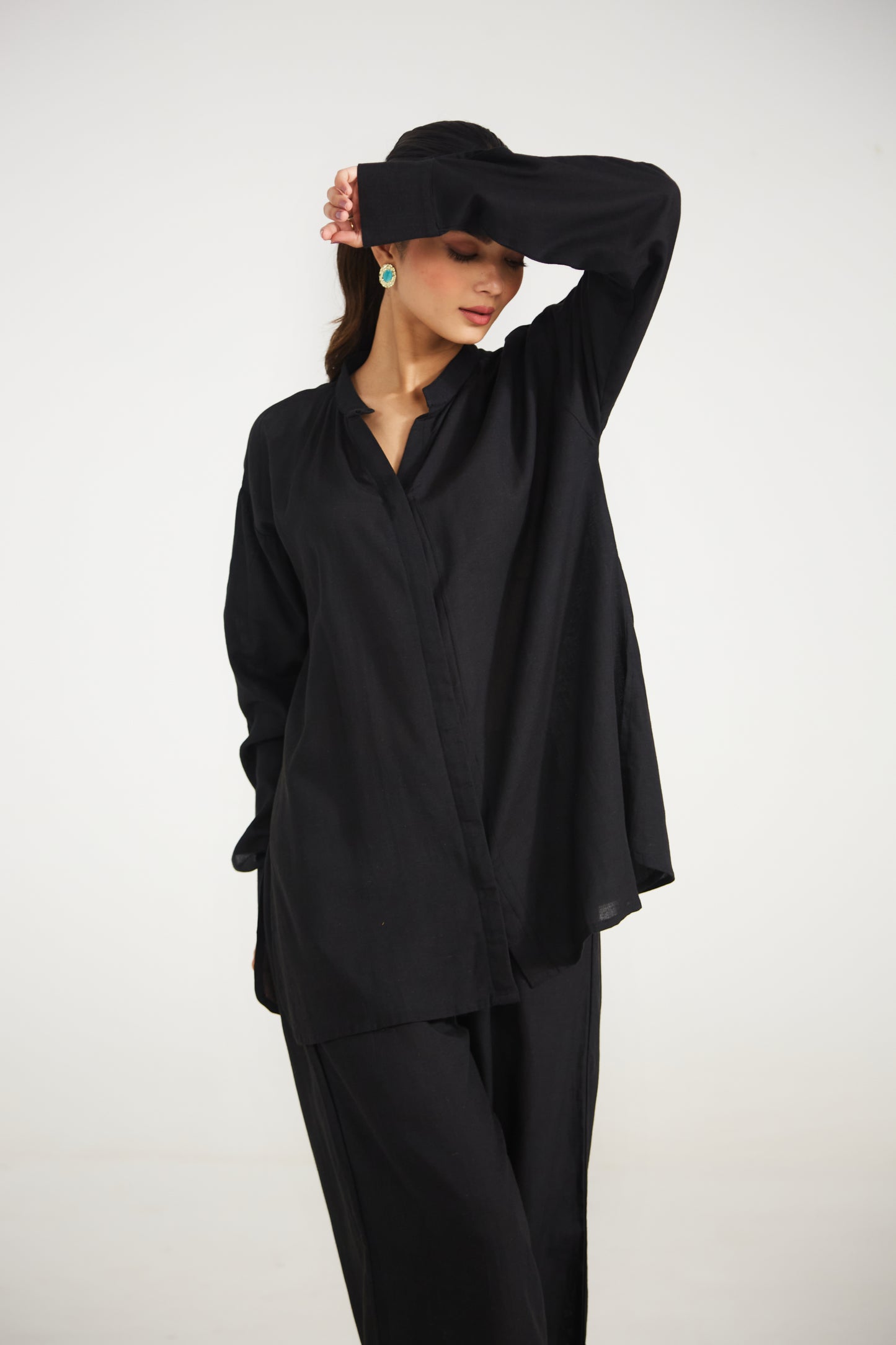 Black Cotton Co-ord Set (Set Of Two)