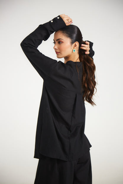 Black Cotton Co-ord Set (Set Of Two)