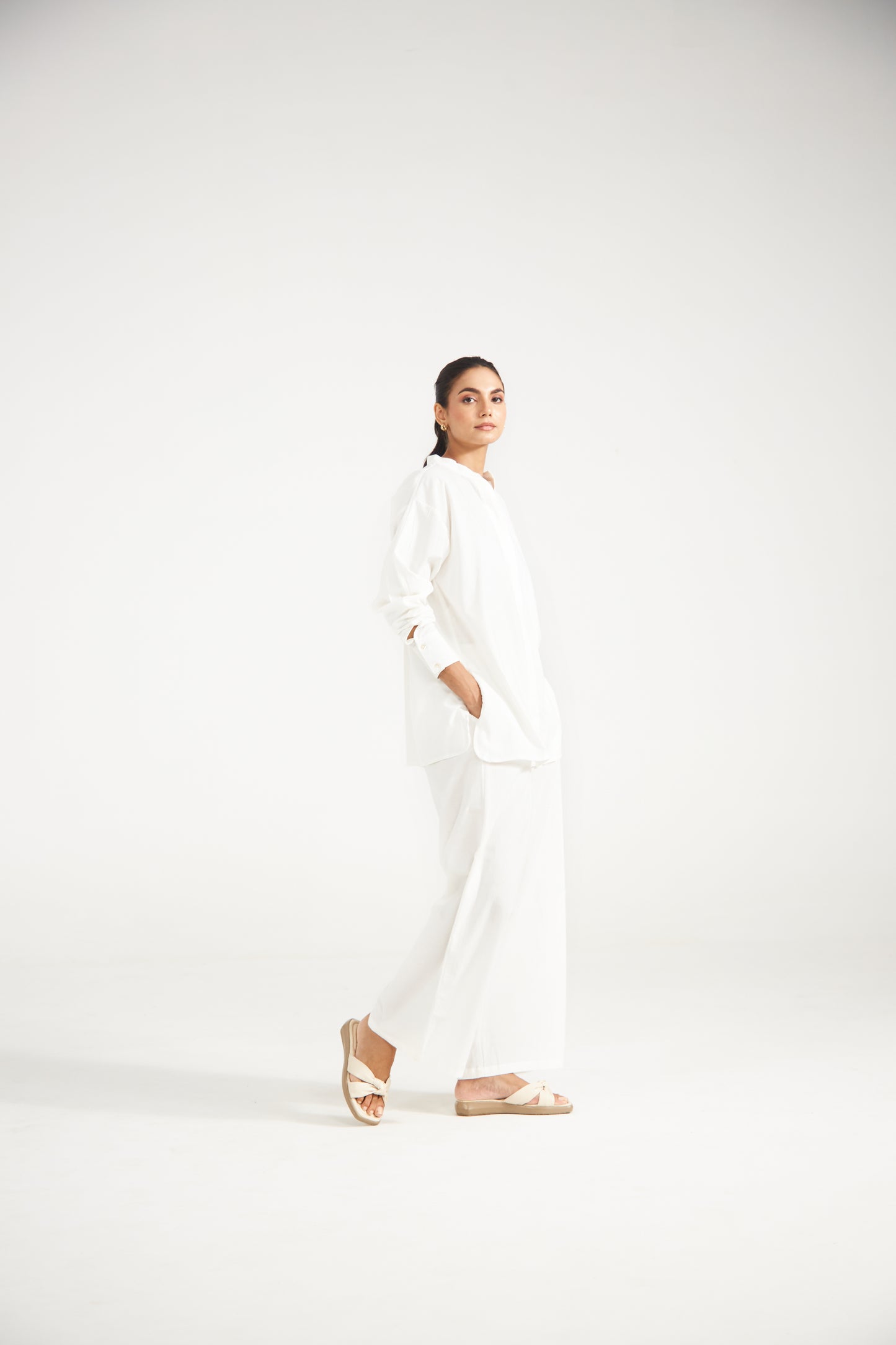 White Cotton Co-ord Set (Set Of Two)