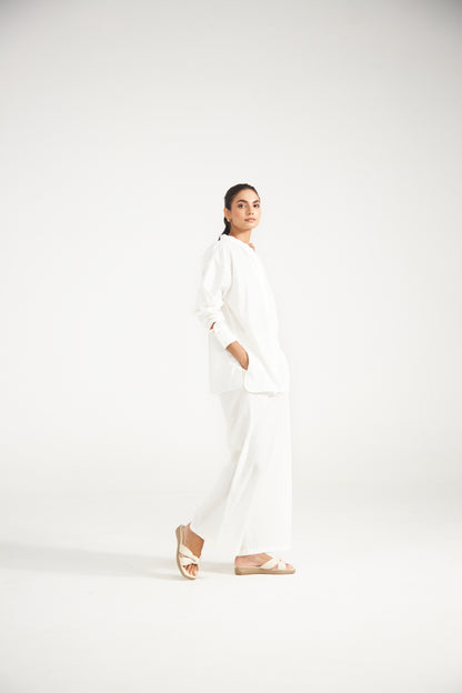 White Cotton Co-ord Set (Set Of Two)