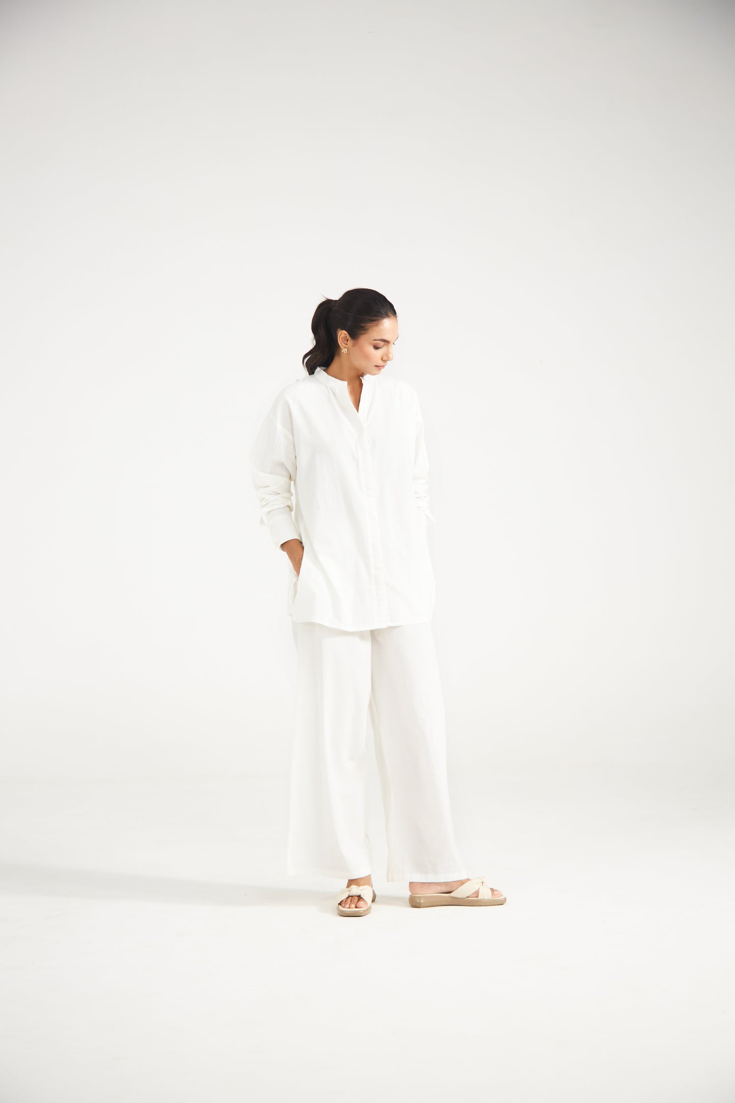 White Cotton Co-ord Set (Set Of Two)